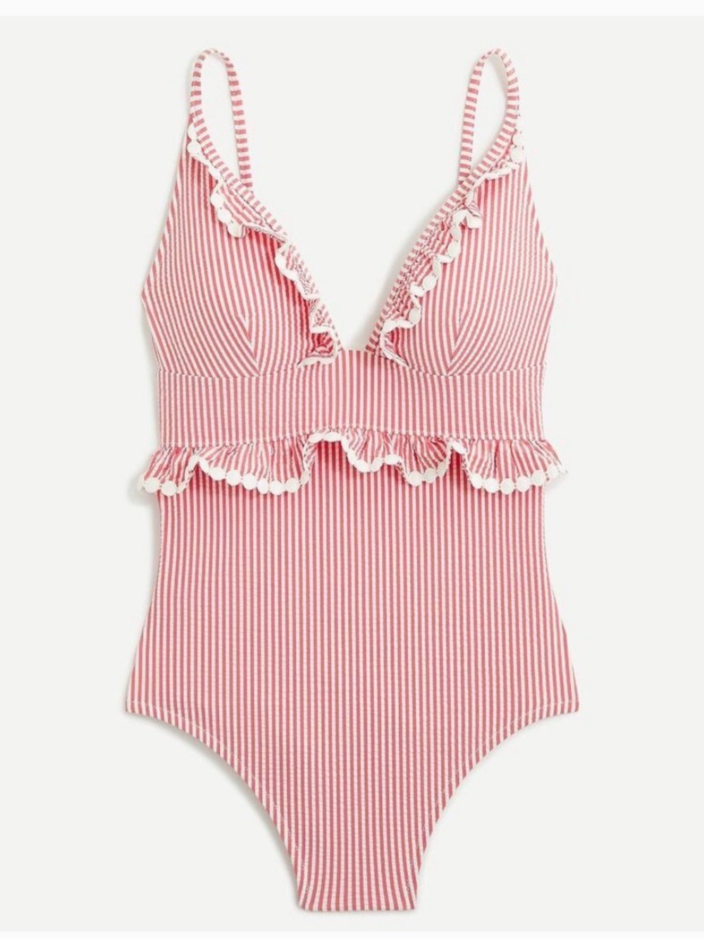 J. Crew Pink and White Striped Ruffle One-Piece Swimsuit